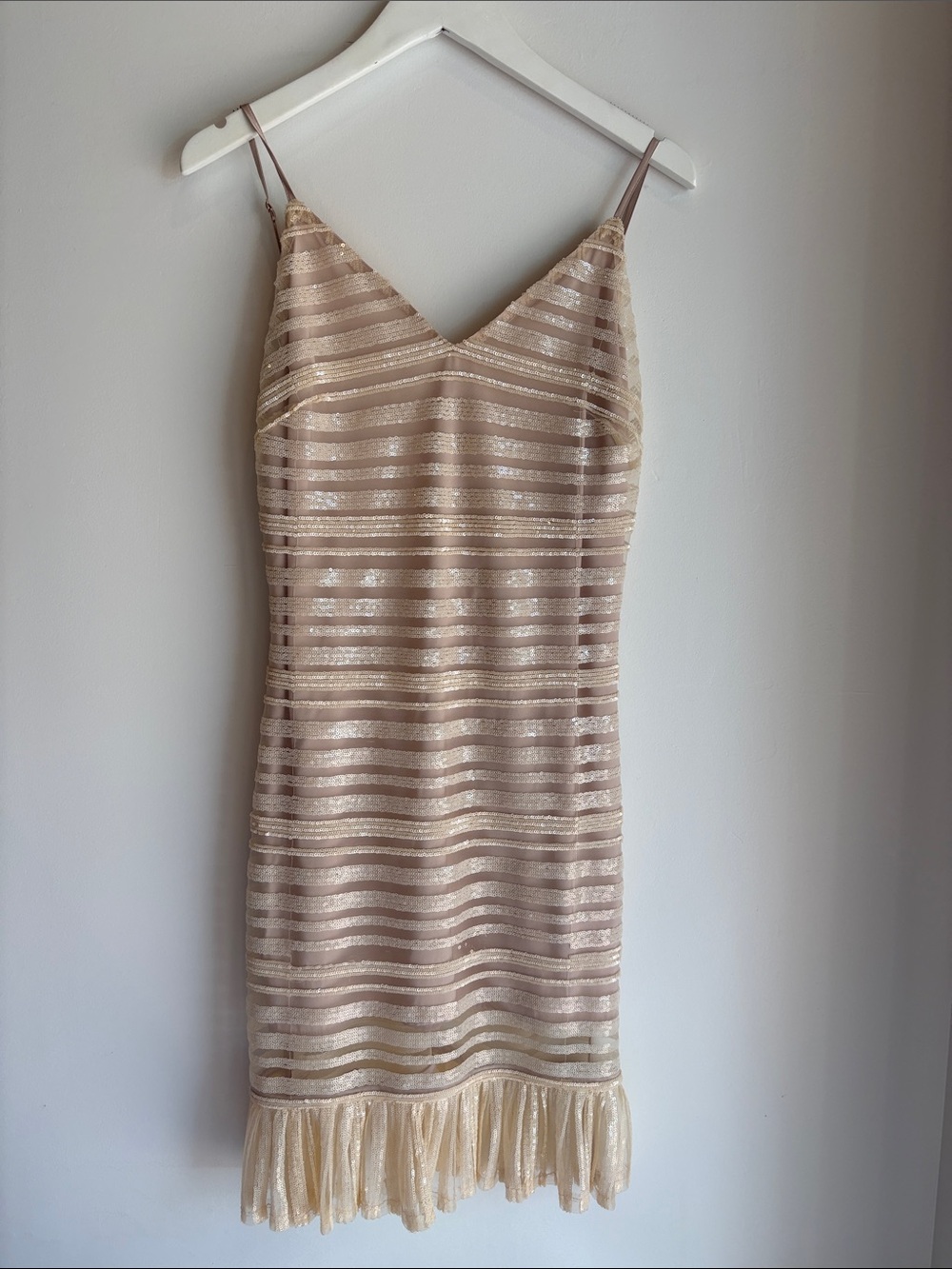The Jetset Diaries Power Of Love Sequined Nude Slip Dress with Fringe Hem
